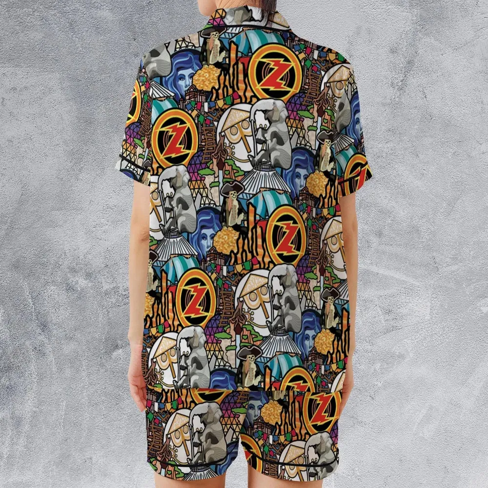 Ride Icon Collage Satin Short-Sleeve Pajamas Set - 2