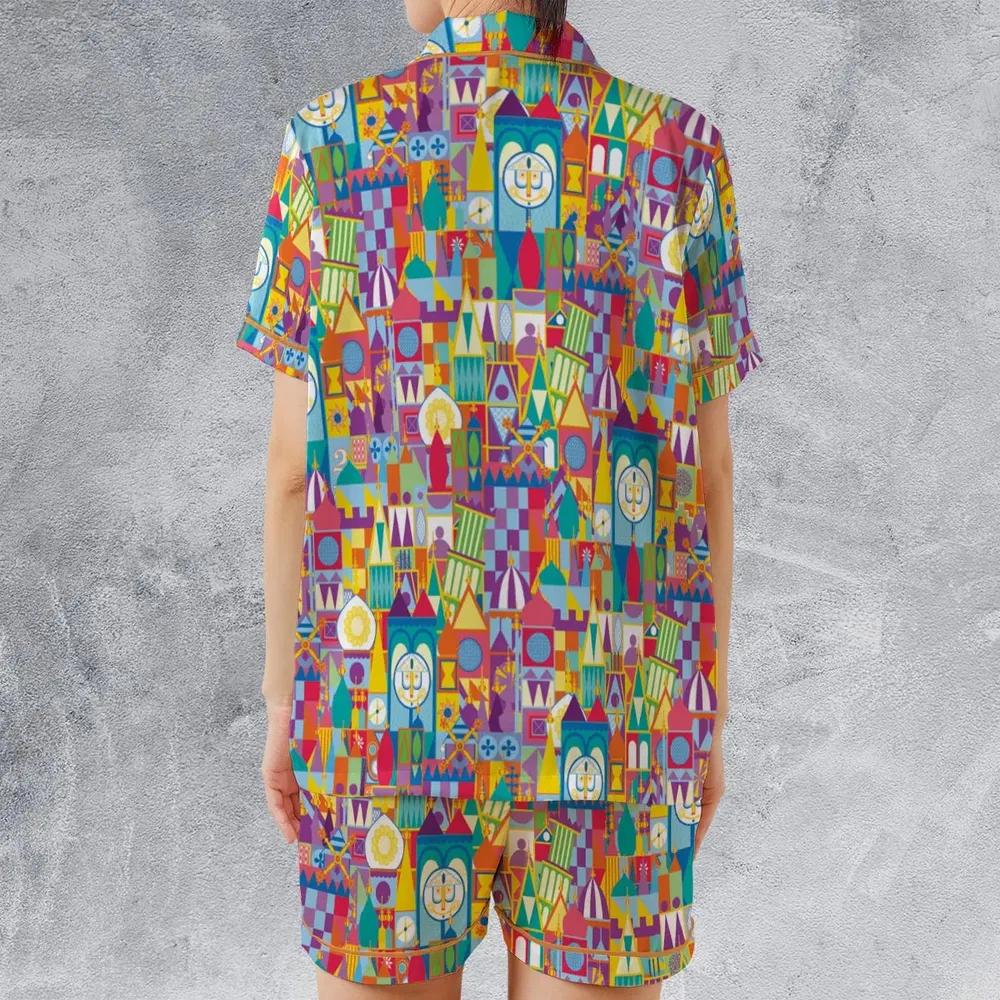 It's a Small World Satin Short-Sleeve Pajamas Set - 2