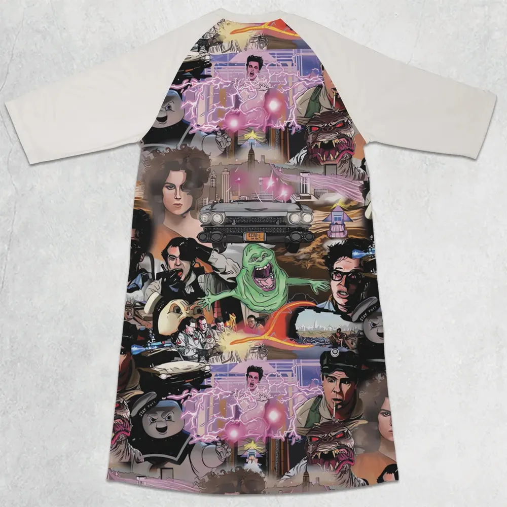 Ghostbusters Comic Style Montage 3/4 Sleeve Raglan Dress - 2