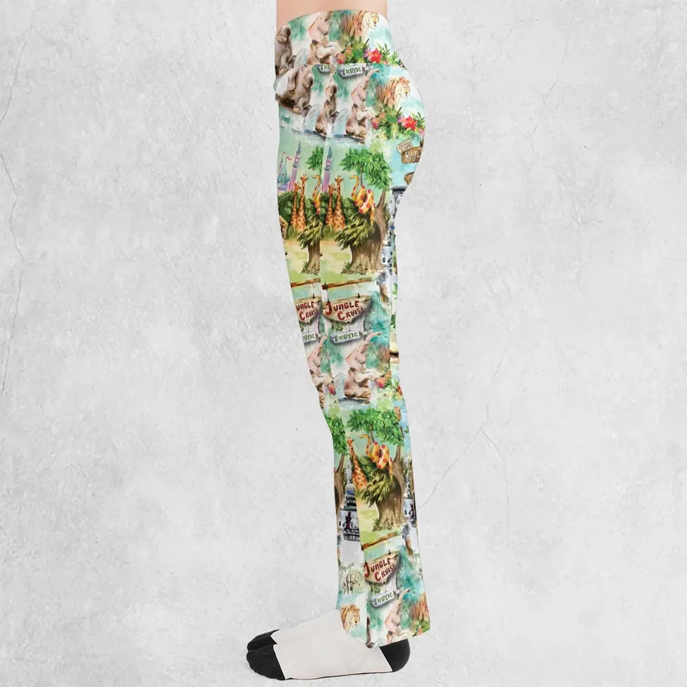 Water Color Jungle Cruise Map Flare Leggings - 3