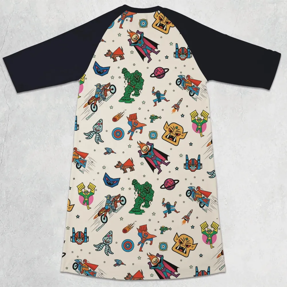 Nastalgic Cartoon Villains 3/4 Sleeve Raglan Dress - 2
