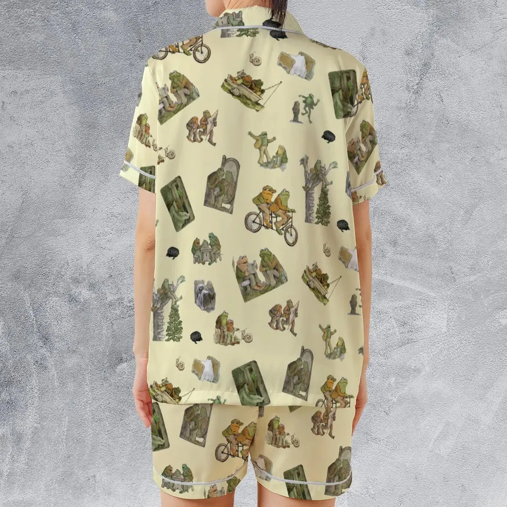 Frog and Toad Pattern Satin Short-Sleeve Pajamas Set - 2