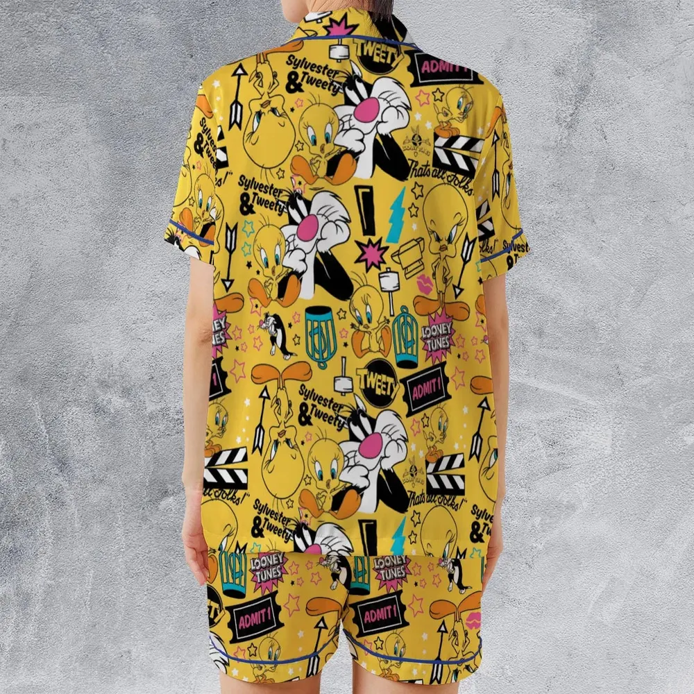 Cartoon Drip Looney Tunes Satin Short-Sleeve Pajamas Set - 2