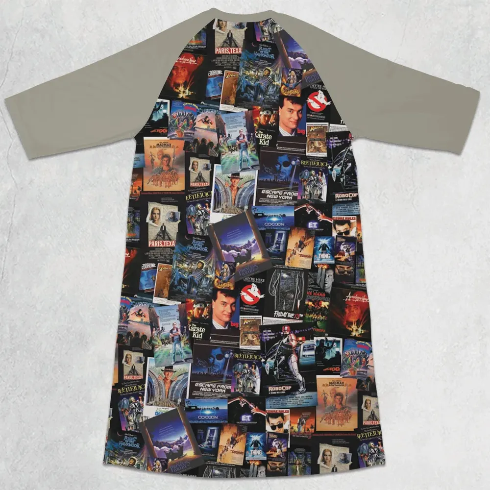 1980s Movie 3/4 Sleeve Raglan Dress - 2
