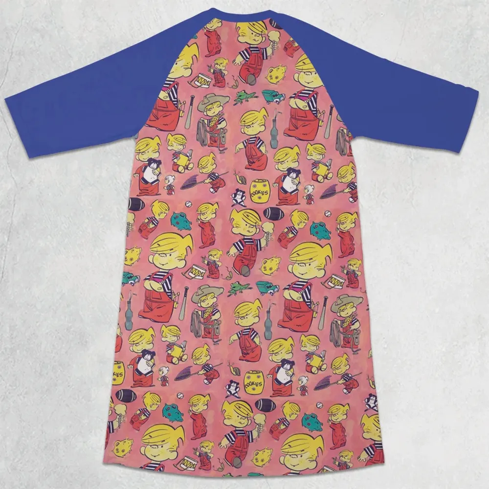 Just Pretend I'm Listening Dennis The Menace 3/4 Sleeve Raglan Dress - 2
