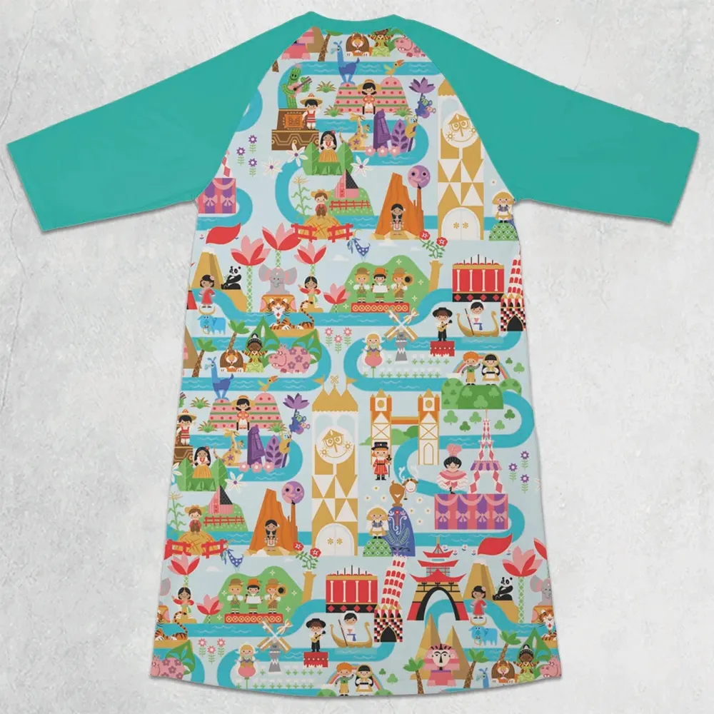 It's Small World Map 3/4 Sleeve Raglan Dress - 2