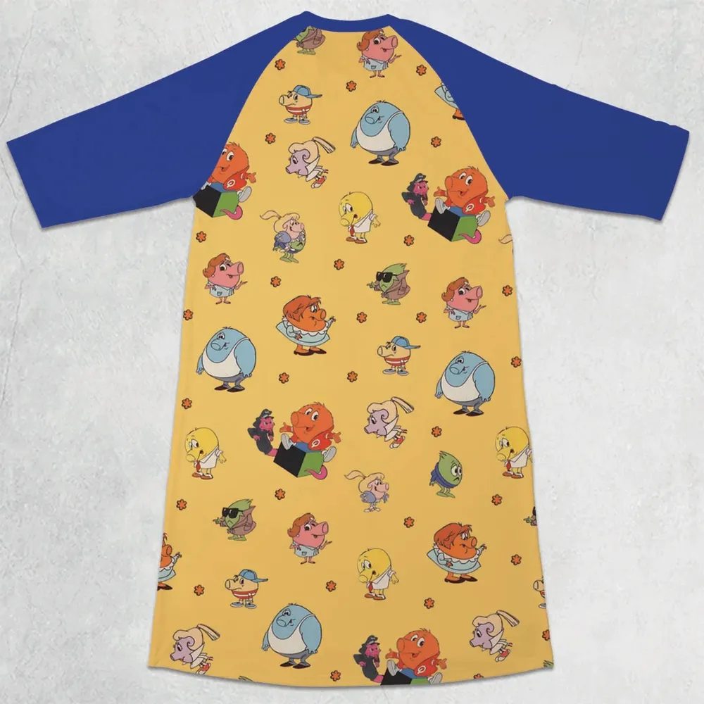 80s Arcade Game Qbert 3/4 Sleeve Raglan Dress - 2
