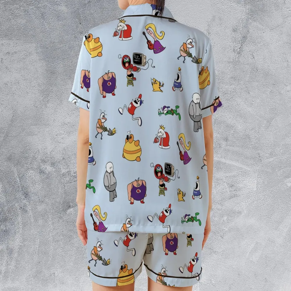 Retro Webtoon Homestar Satin Short-Sleeve Pajamas Set - 2