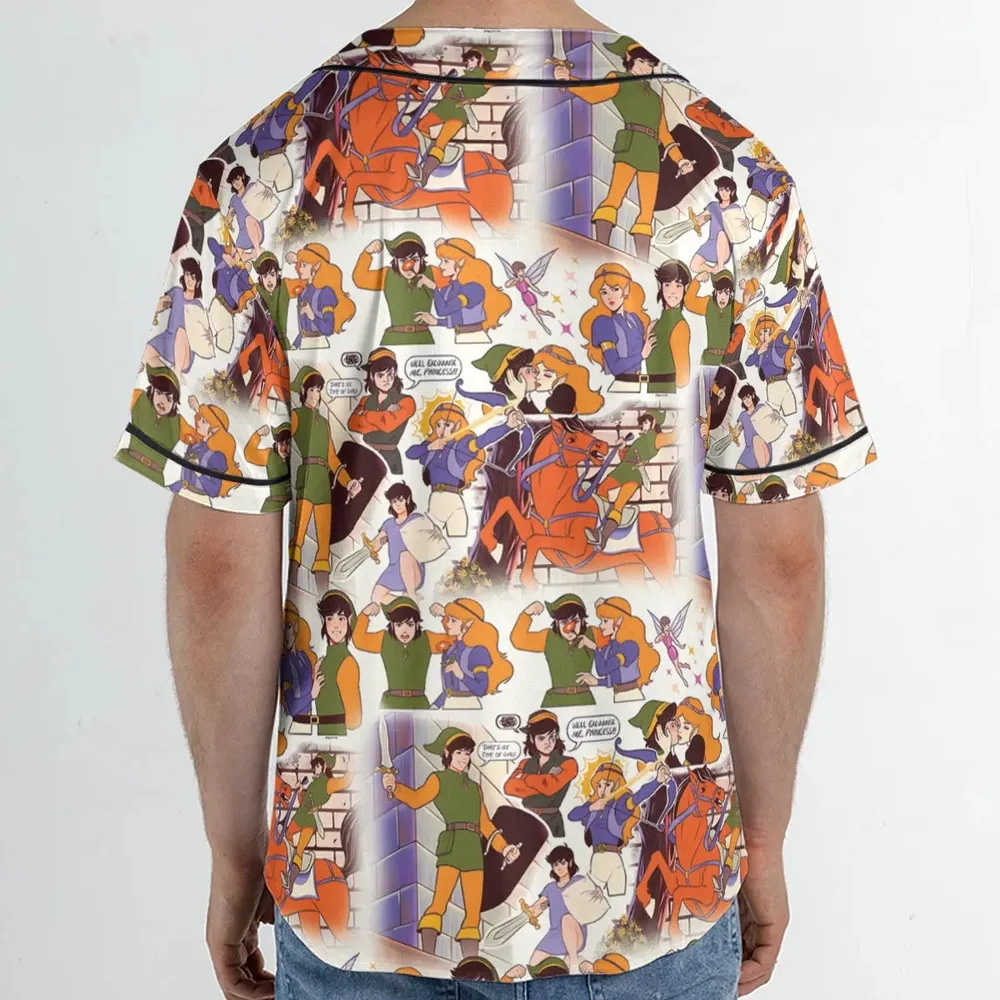Link And Princess Zelda The Legend Of Zelda Animated Unisex Baseball Jersey - 2