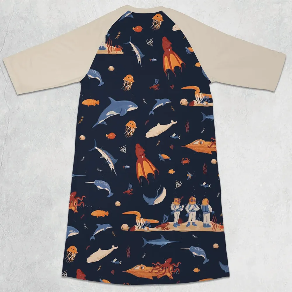 Around The Word Under The Sea 3/4 Sleeve Raglan Dress - 2