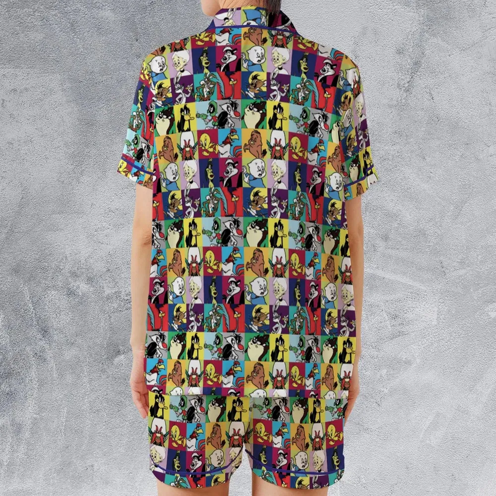 Saturday Morning Nostalgia Satin Short-Sleeve Pajamas Set - 2