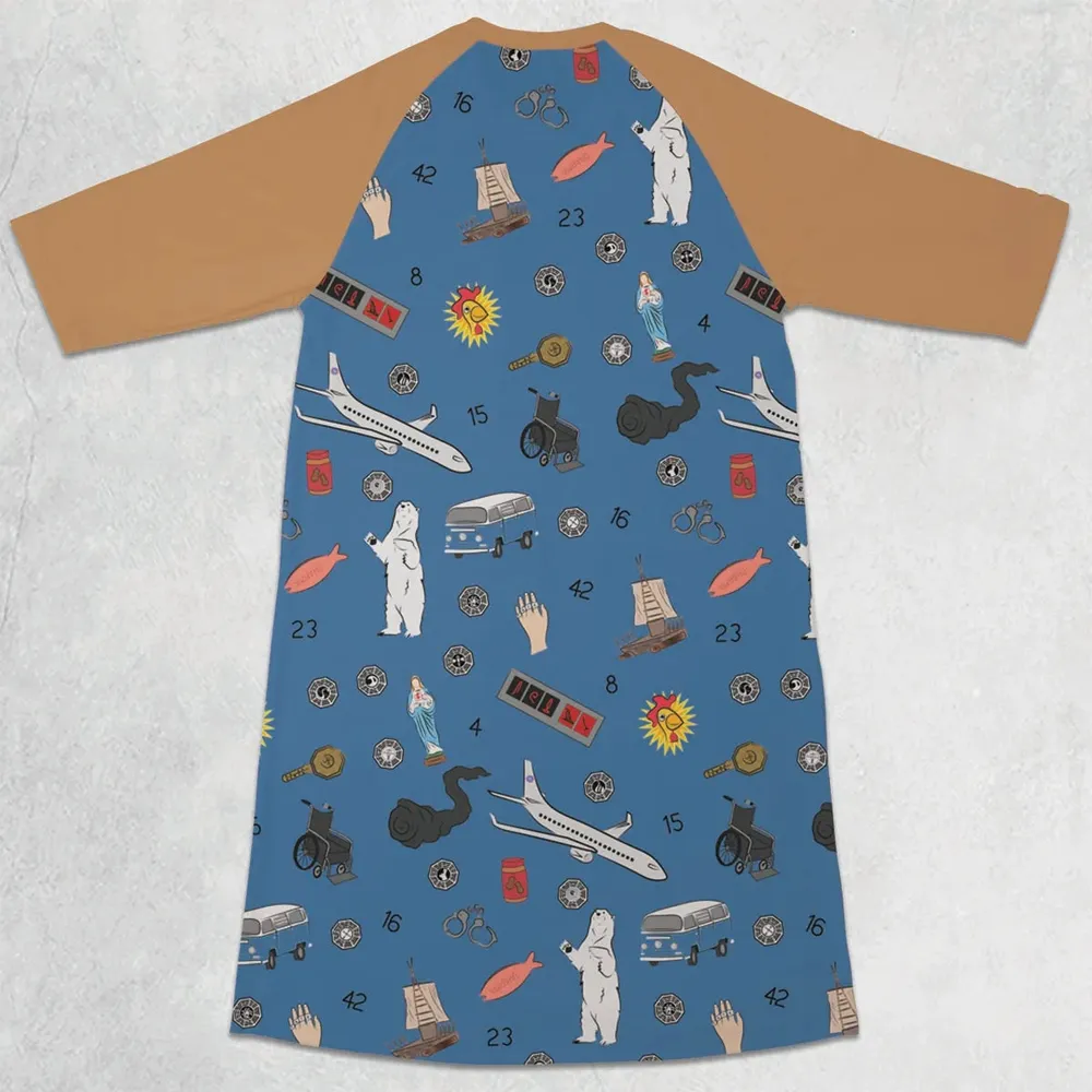 Get Lost Again Lost TV Show 3/4 Sleeve Raglan Dress - 2