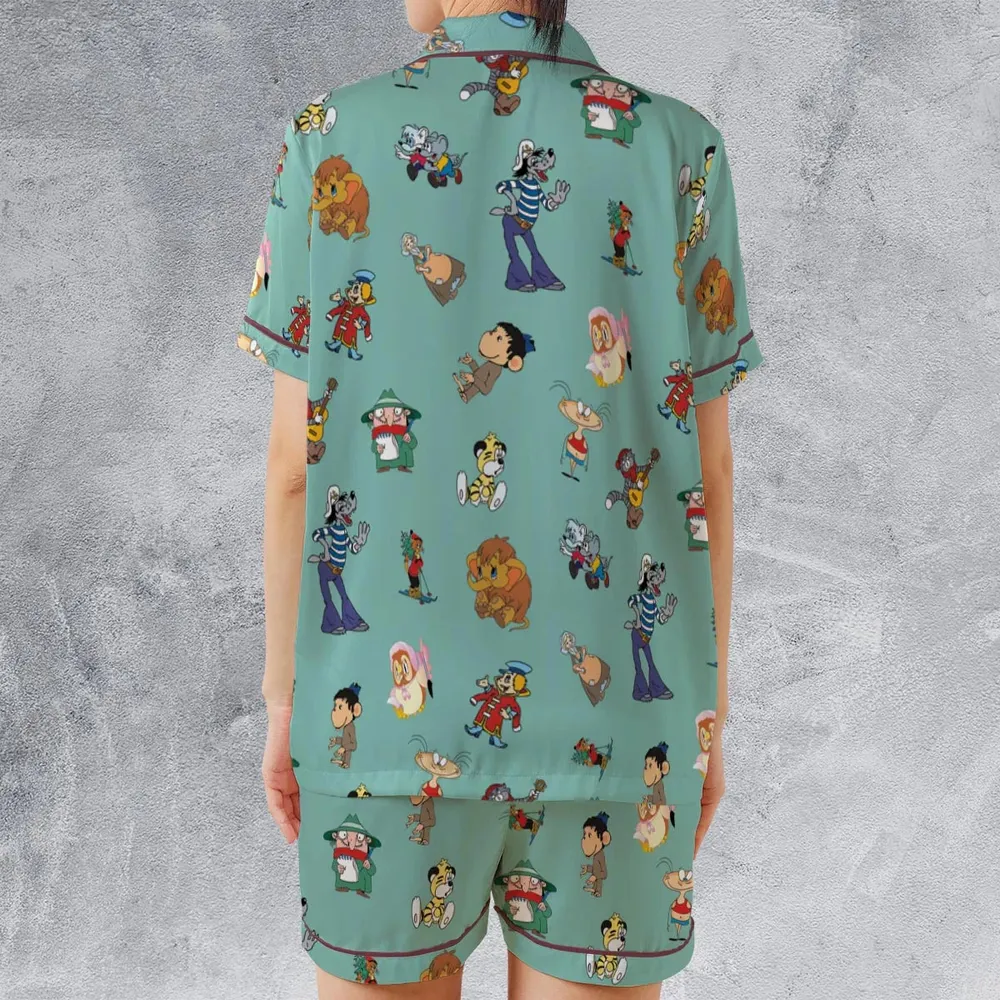 Russian Cartoon Characters Satin Short-Sleeve Pajamas Set - 2