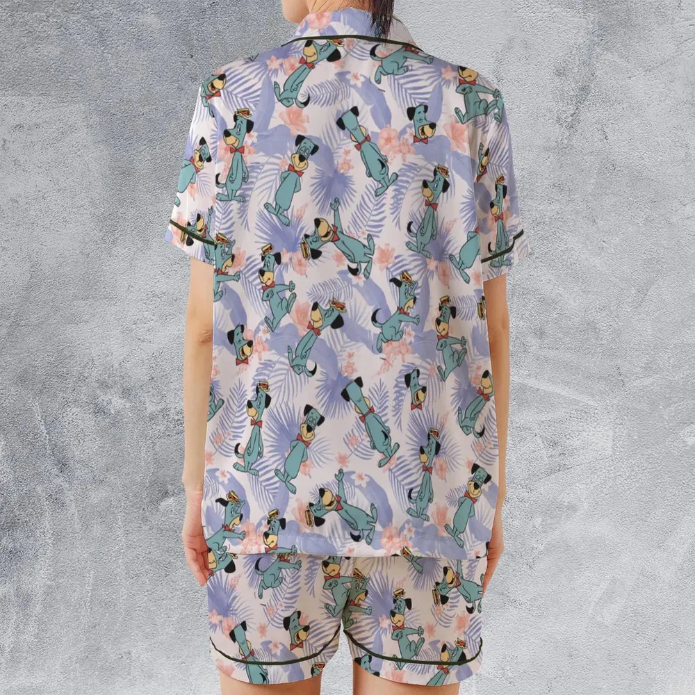 Huckleberry Hound Pattern Satin Short-Sleeve Pajamas Set - 2