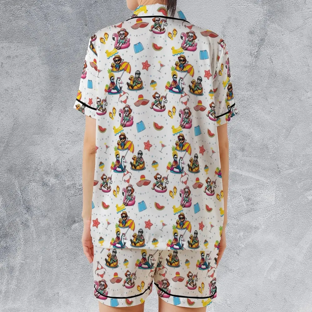 Horror Beach Satin Short-Sleeve Pajamas Set - 2