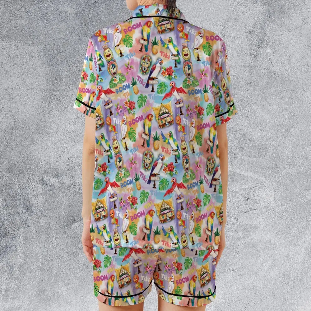 Tiki Room With Orange Bird Satin Short-Sleeve Pajamas Set - 2