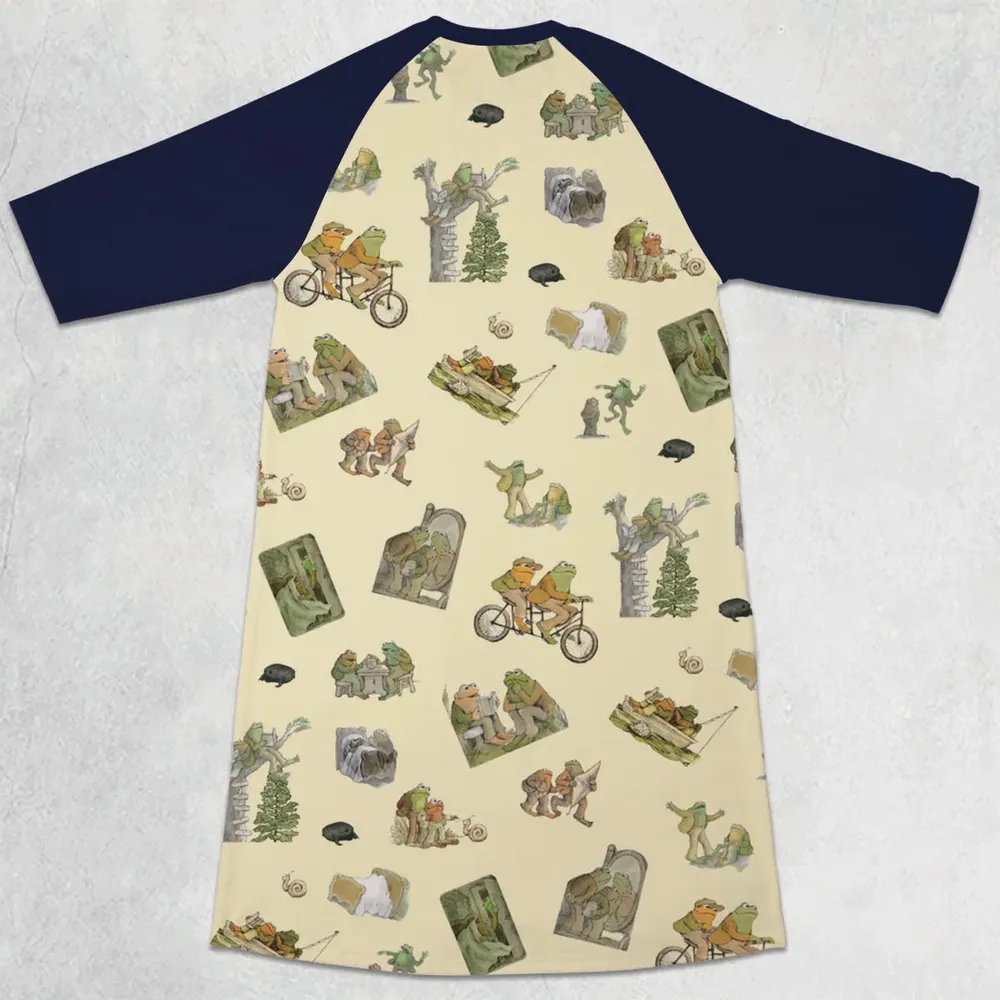 Frog and Toad Pattern 3/4 Sleeve Raglan Dress - 2