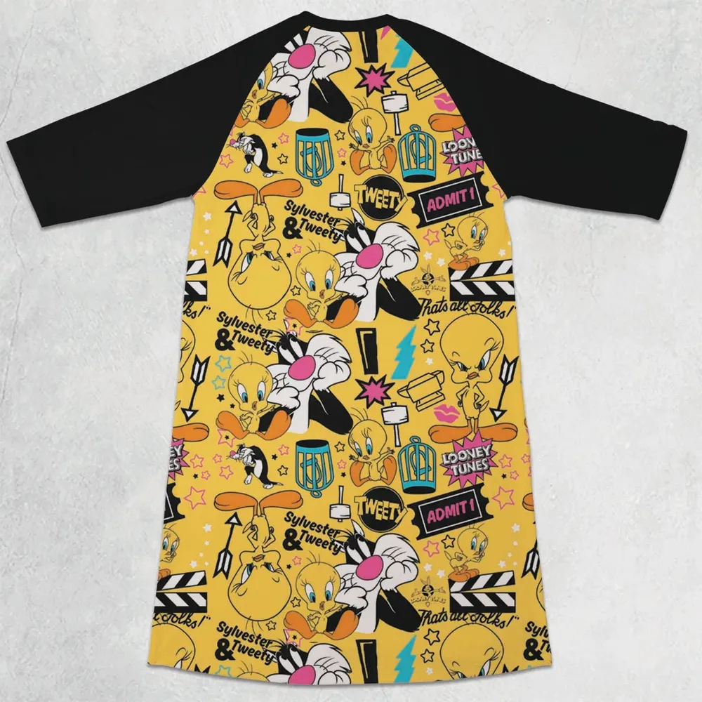 Cartoon Drip Looney Tunes 3/4 Sleeve Raglan Dress - 2