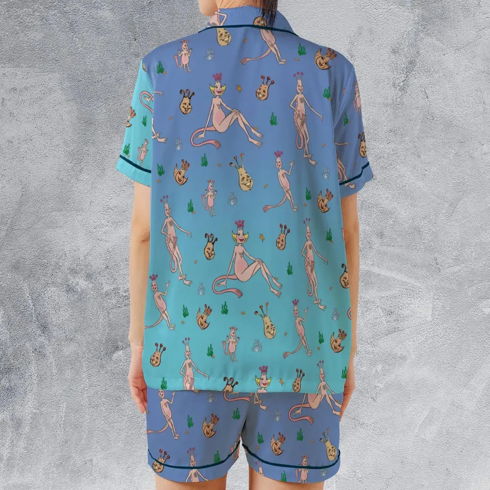 Who You Callin' One-eyed Shrimp Sea-Monkeys Satin Short-Sleeve Pajamas Set - 2