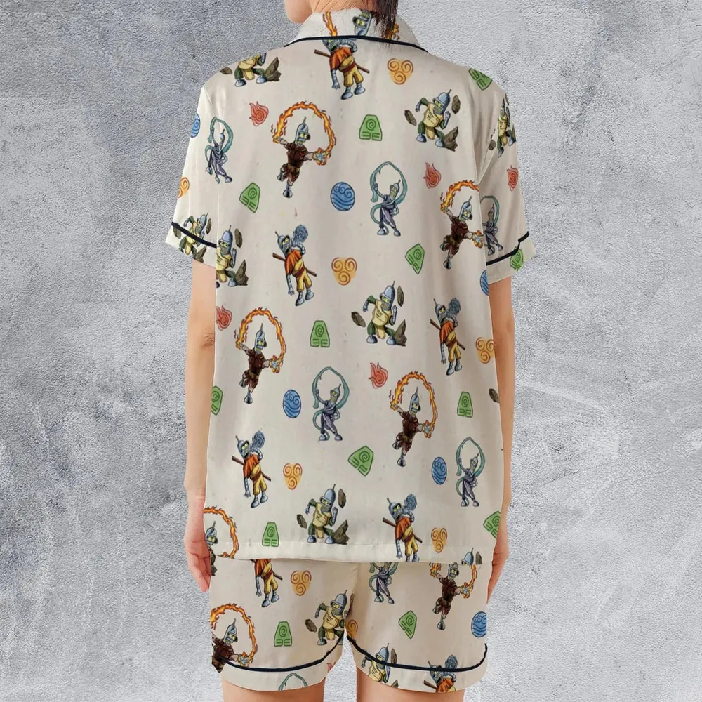 Water Earth Fire Air Bender Futurama Satin Short-Sleeve Pajamas Set - 2