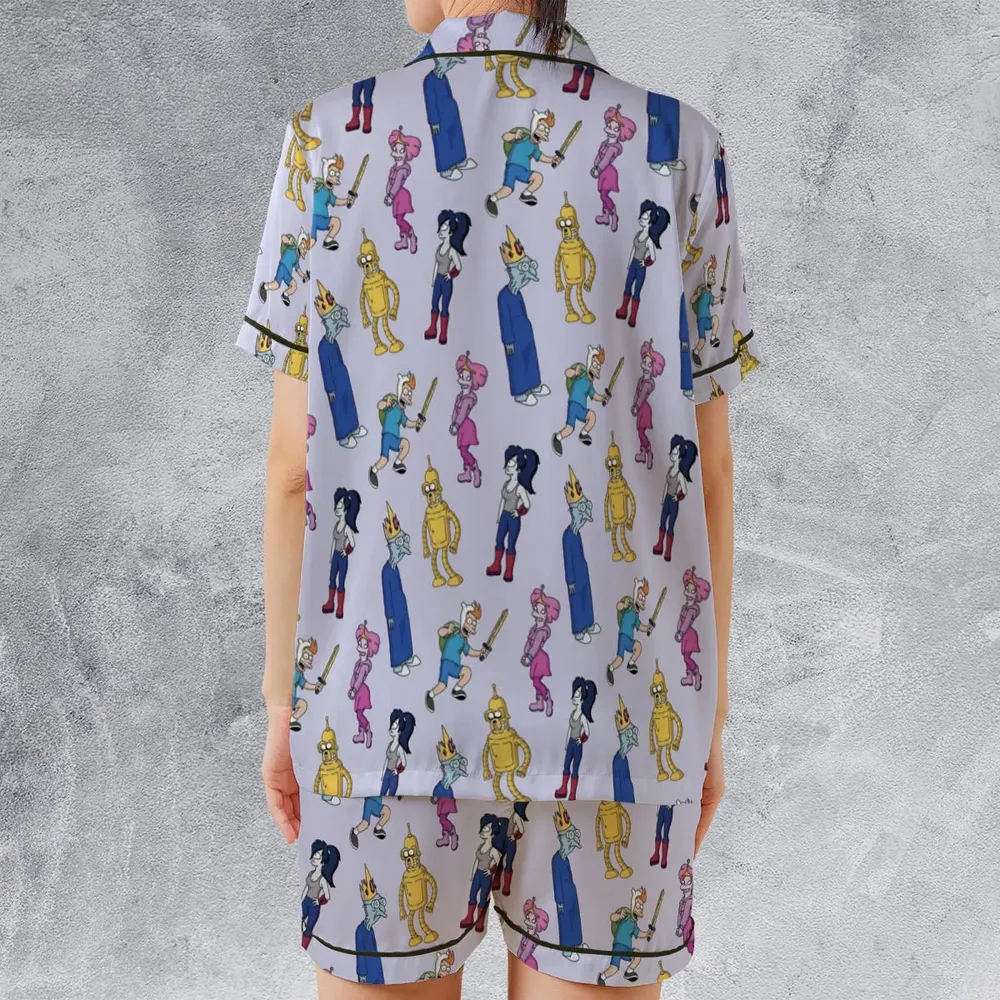 Future Time Futurama Adventure Time Mashup Satin Short-Sleeve Pajamas Set - 2