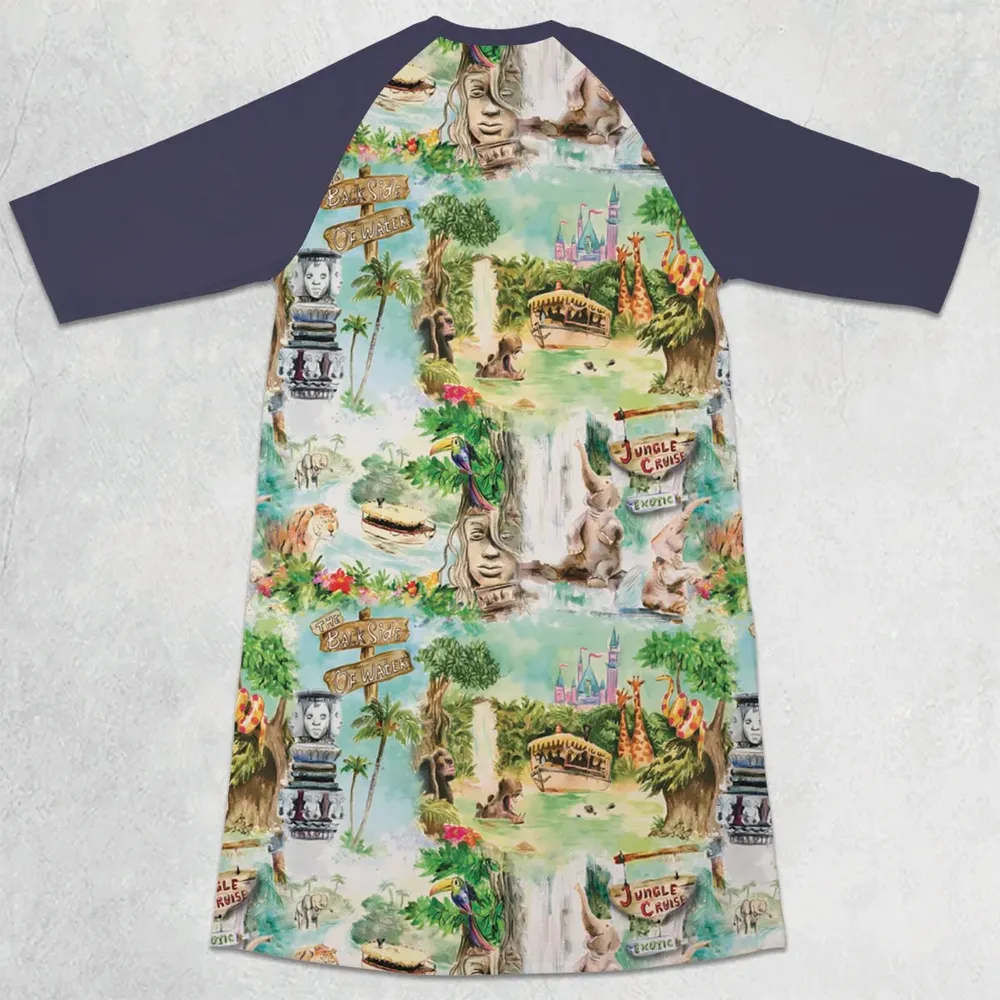 Water Color Jungle Cruise Map 3/4 Sleeve Raglan Dress - 2
