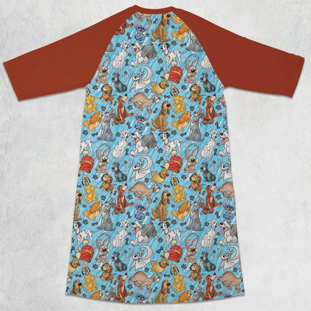 Animation Dogs 3/4 Sleeve Raglan Dress - 2
