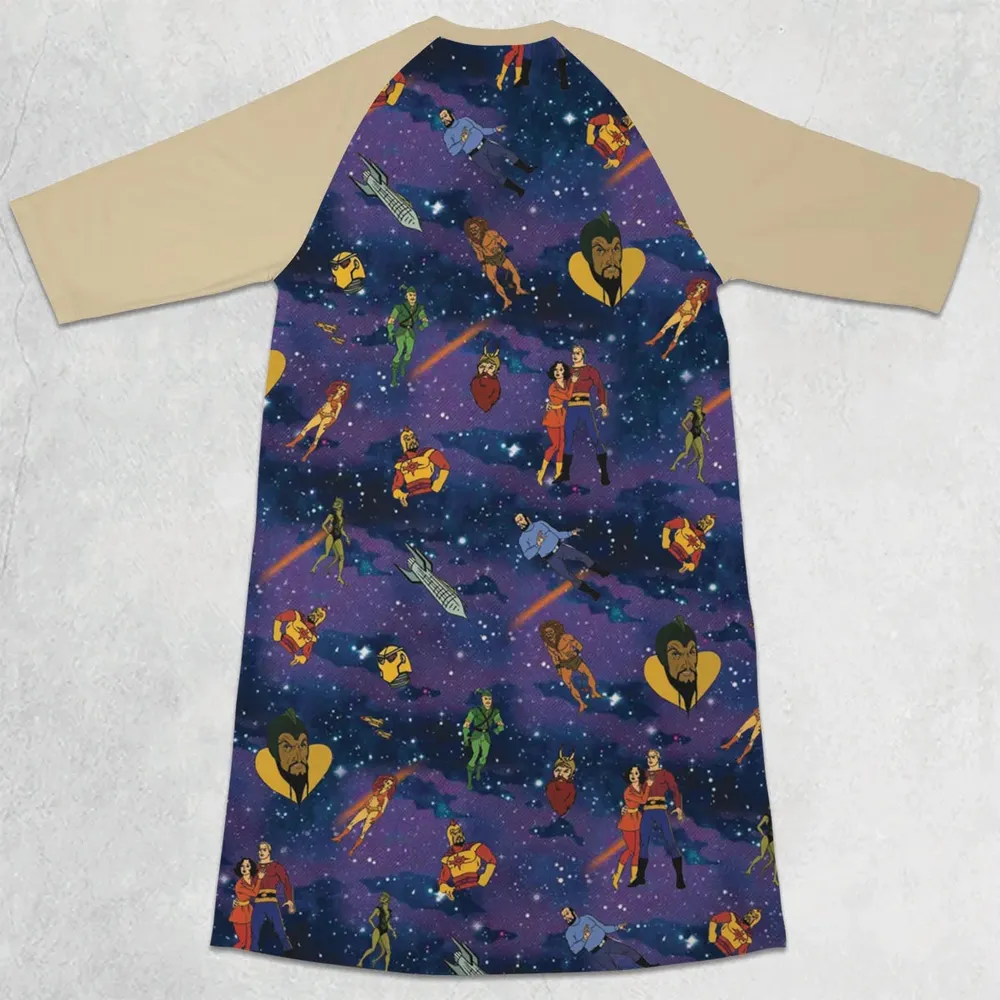 Flash Gordon Cartoon Characters 3/4 Sleeve Raglan Dress - 2