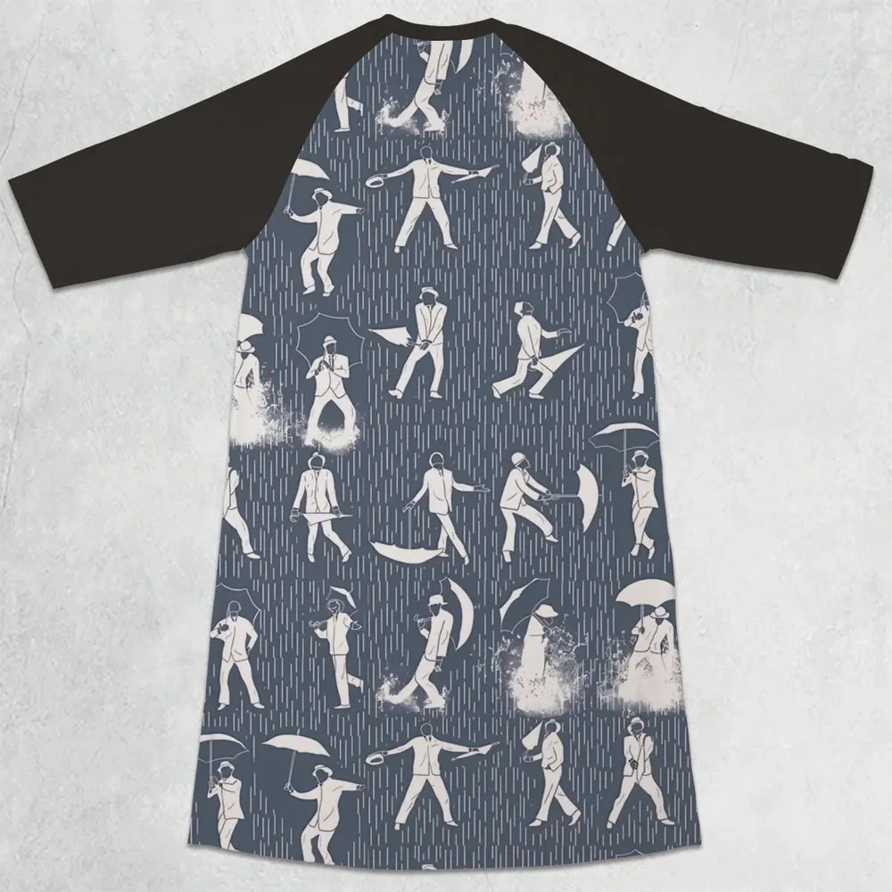 Singin' in the Rain Wall Mural 3/4 Sleeve Raglan Dress - 2