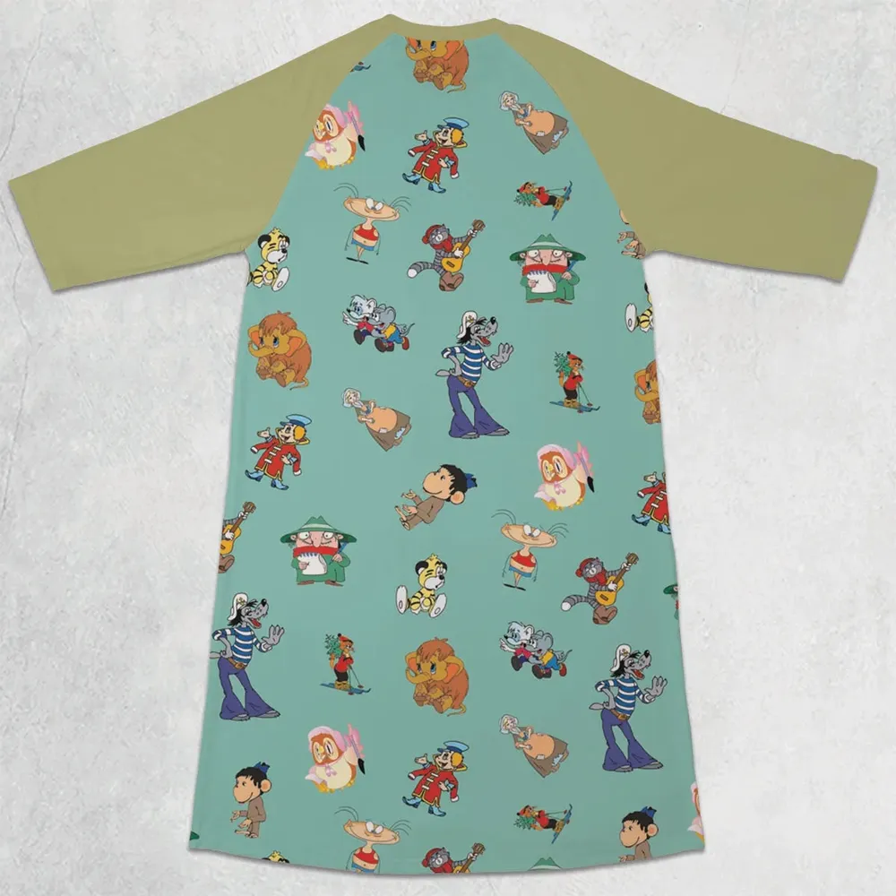 Russian Cartoon Characters 3/4 Sleeve Raglan Dress - 2