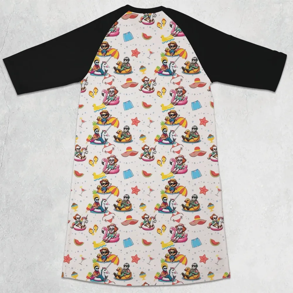 Horror Beach 3/4 Sleeve Raglan Dress - 2