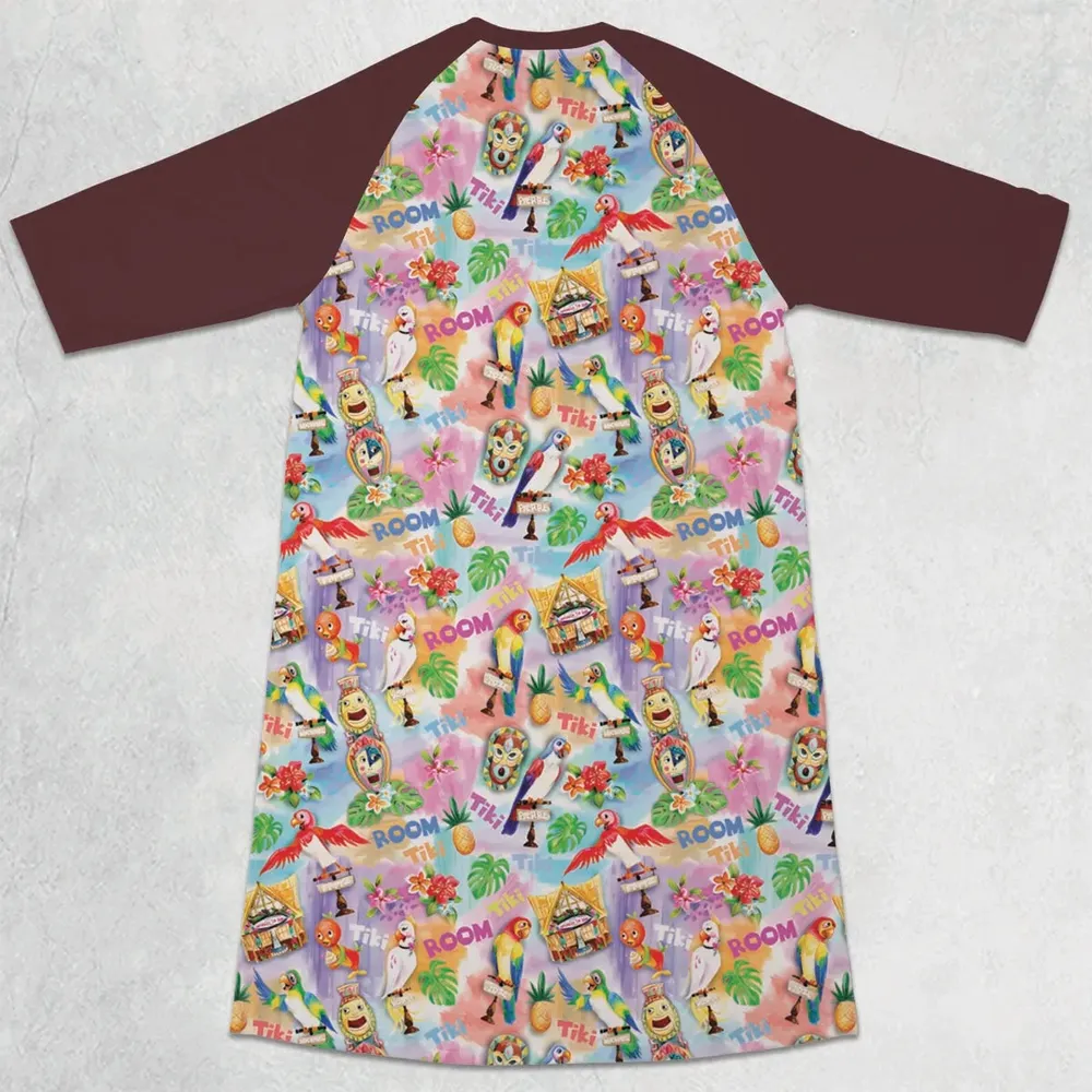 Tiki Room With Orange Bird 3/4 Sleeve Raglan Dress - 2