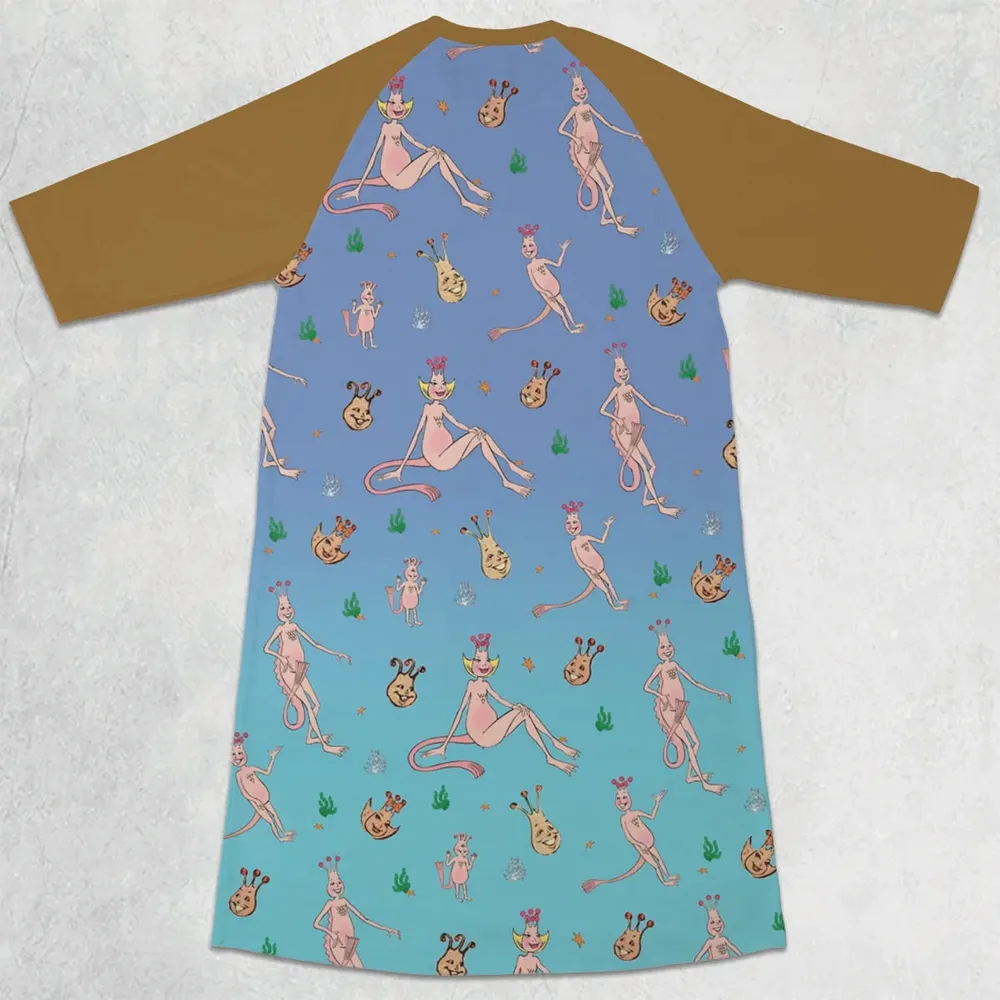 Who You Callin' One-eyed Shrimp Sea-Monkeys 3/4 Sleeve Raglan Dress - 2