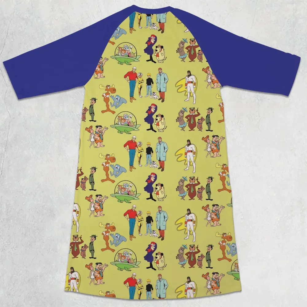 60s Cartoon Characters 3/4 Sleeve Raglan Dress - 2