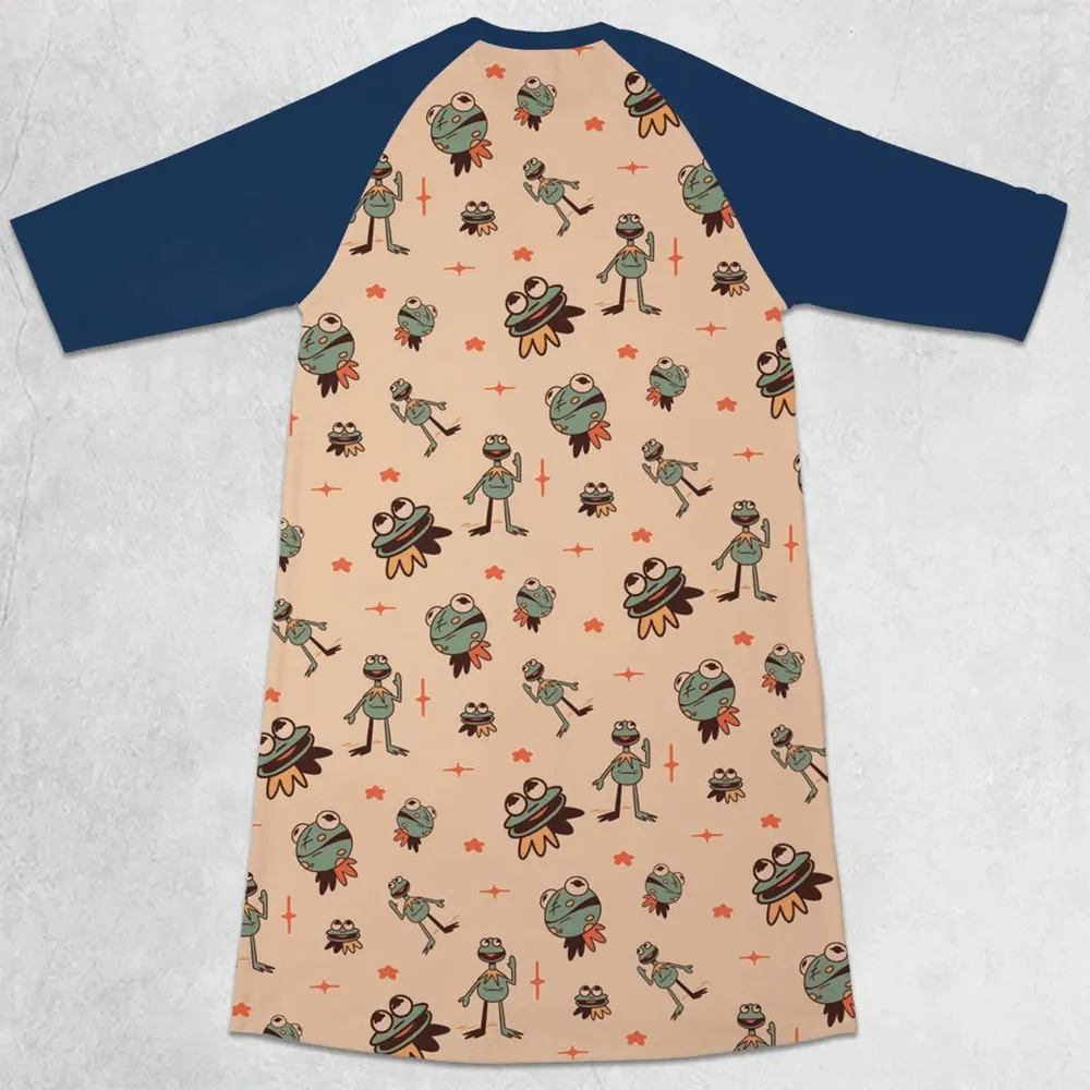 Kermit The Frog Doodles 3/4 Sleeve Raglan Dress - 2