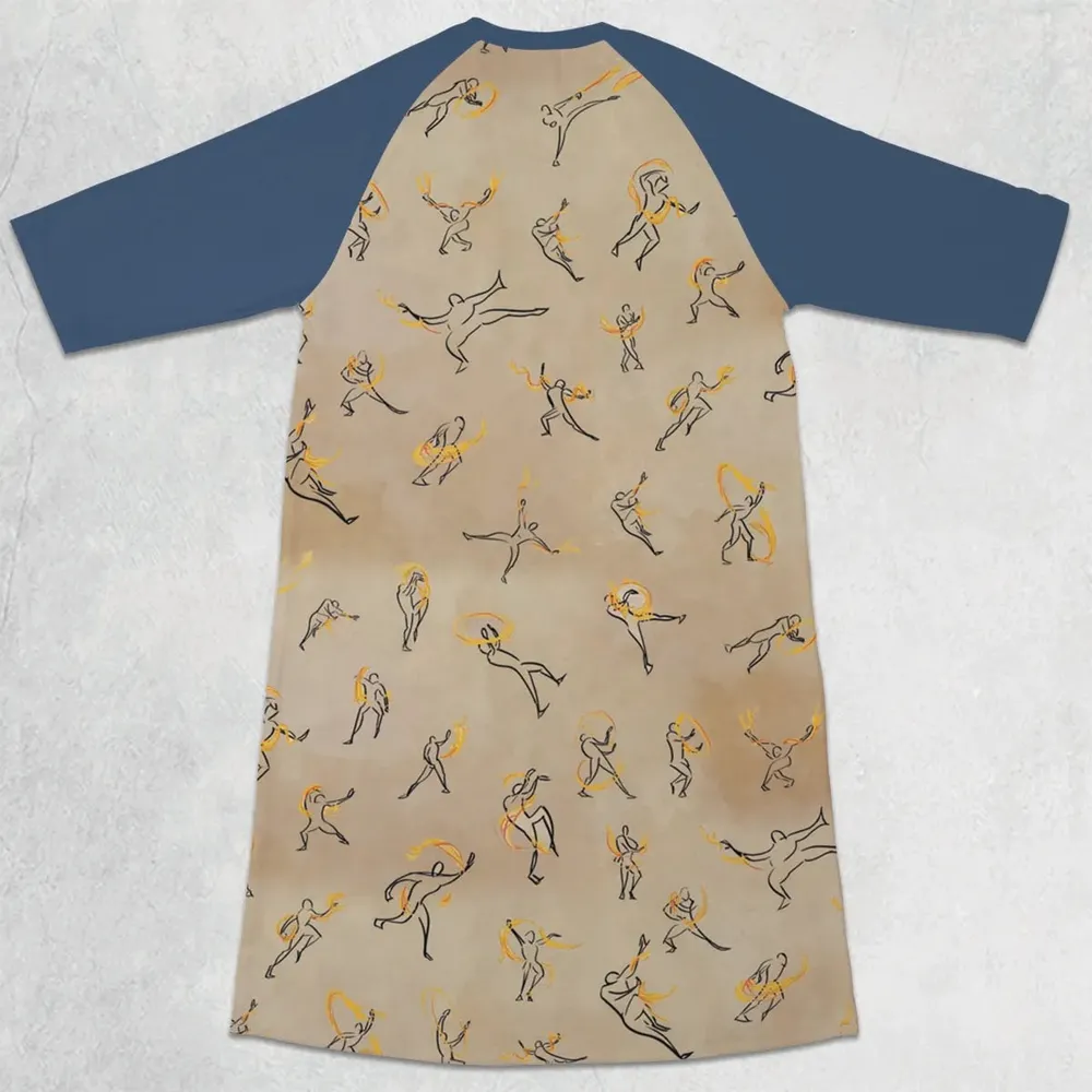 Fire Scroll Avatar The Last Airbender 3/4 Sleeve Raglan Dress - 2