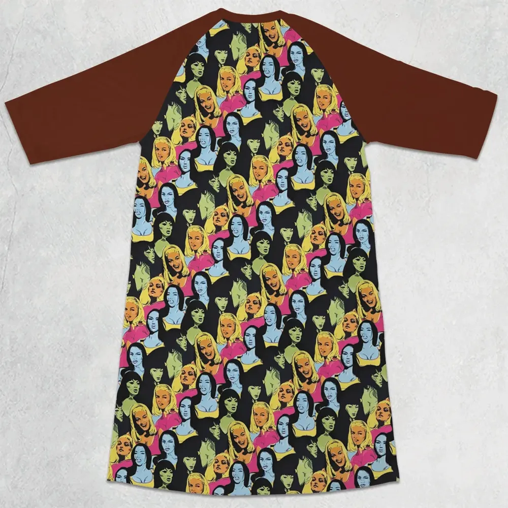 Retro Superwomen Belted Buckled and Booted 3/4 Sleeve Raglan Dress - 2