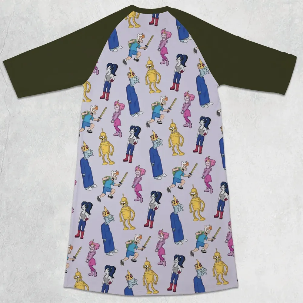 Future Time Futurama Adventure Time Mashup 3/4 Sleeve Raglan Dress - 2