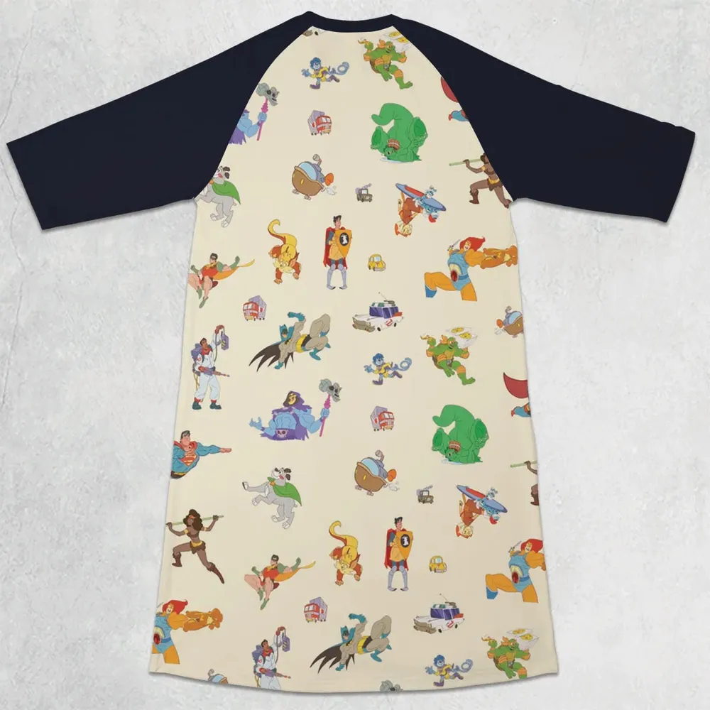 80s Classic Cartoon Characters 3/4 Sleeve Raglan Dress - 2