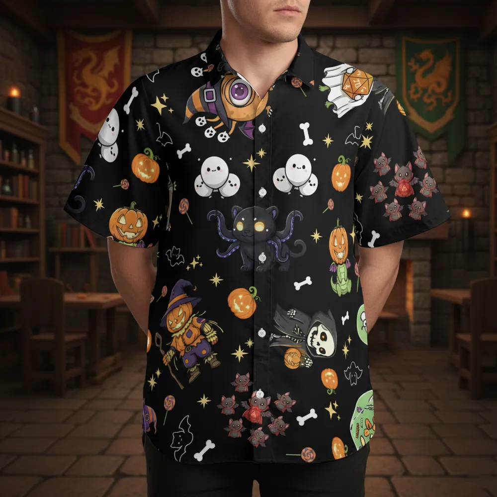 Cute Halloween DnD Monsters Button Down Shirt - 1