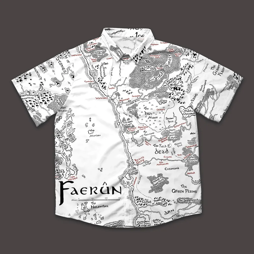 Tolkien Inspired Map of Faerun Button Down Shirt - 2
