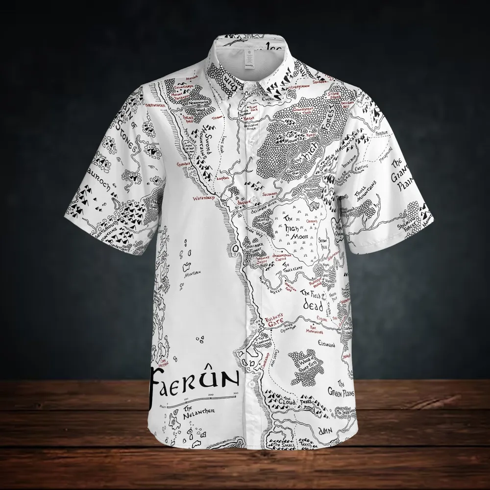 Tolkien Inspired Map of Faerun Button Down Shirt - 3