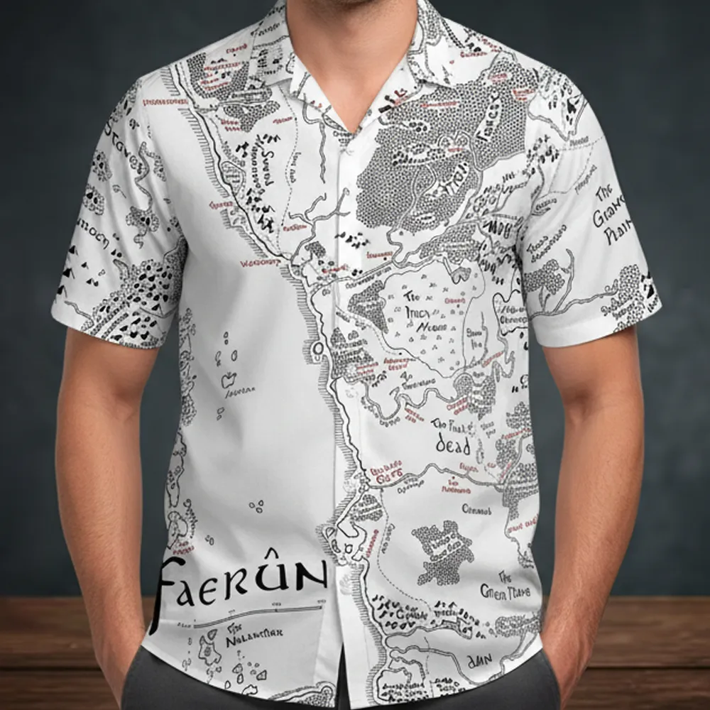 Tolkien Inspired Map of Faerun Button Down Shirt - 1
