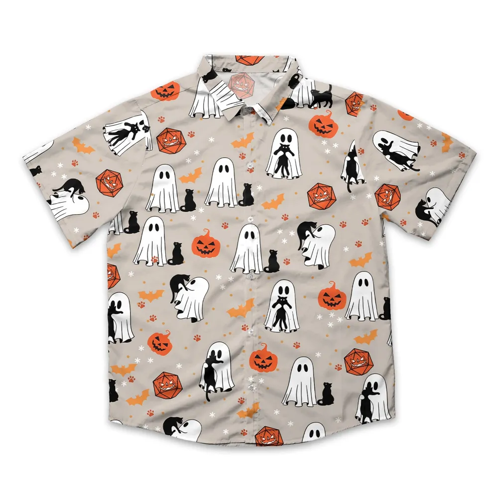 Ghosts, Cats & Pumpkin Dice Button Down Shirt - 2