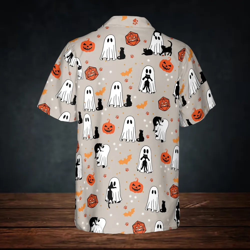 Ghosts, Cats & Pumpkin Dice Button Down Shirt - 4