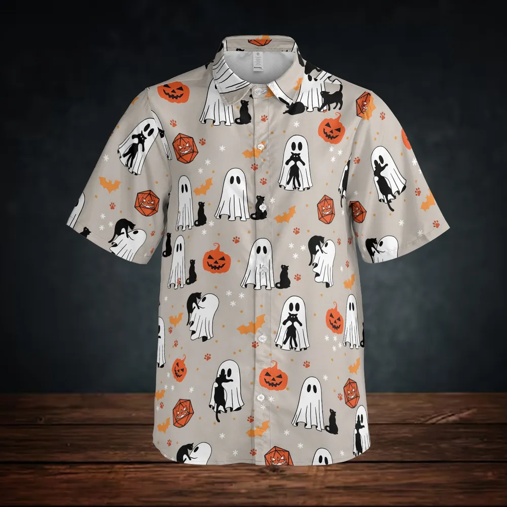 Ghosts, Cats & Pumpkin Dice Button Down Shirt - 3