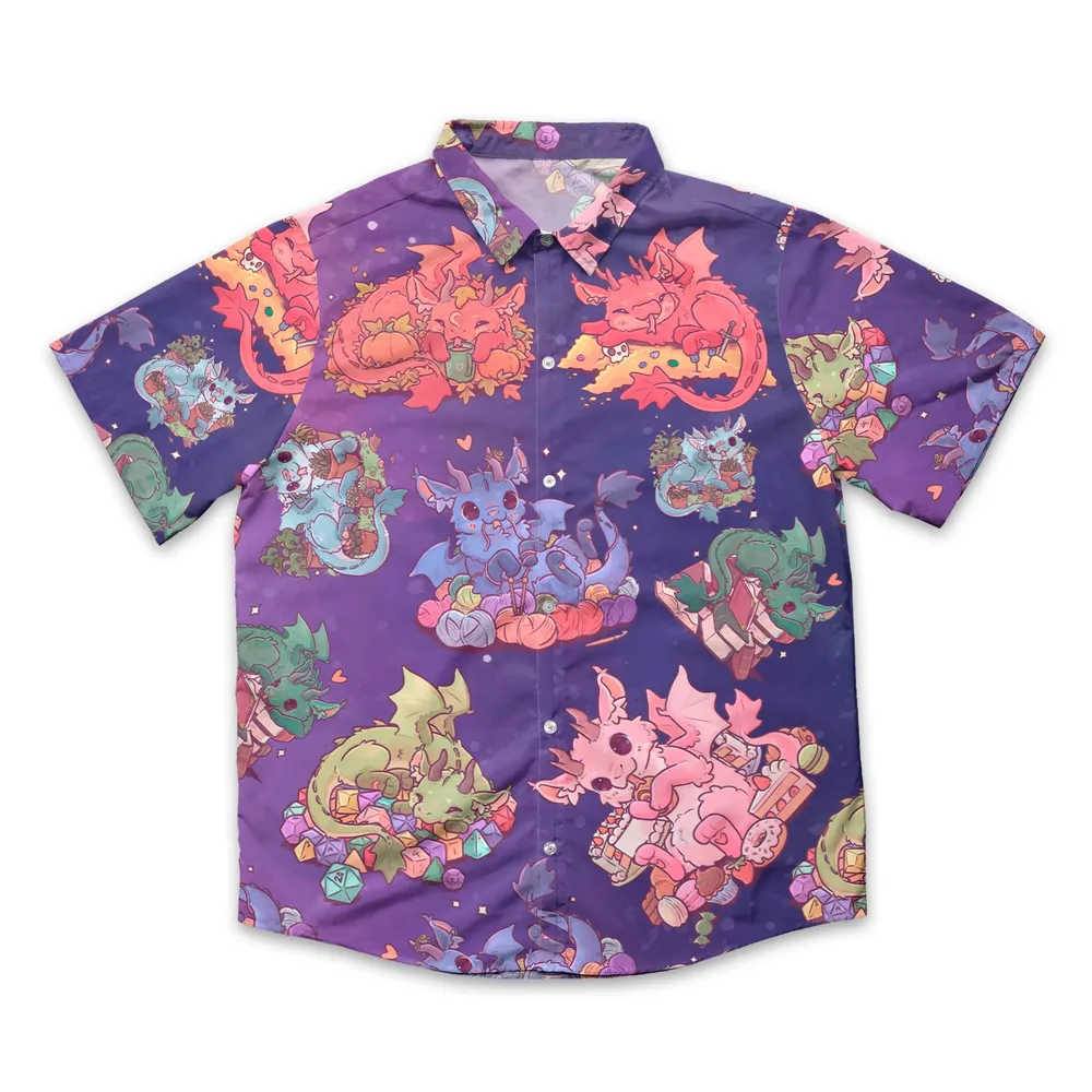 Dragon Hoard Shirt – Cute Fantasy Dragon with Yarn Button Down Shirt - 2