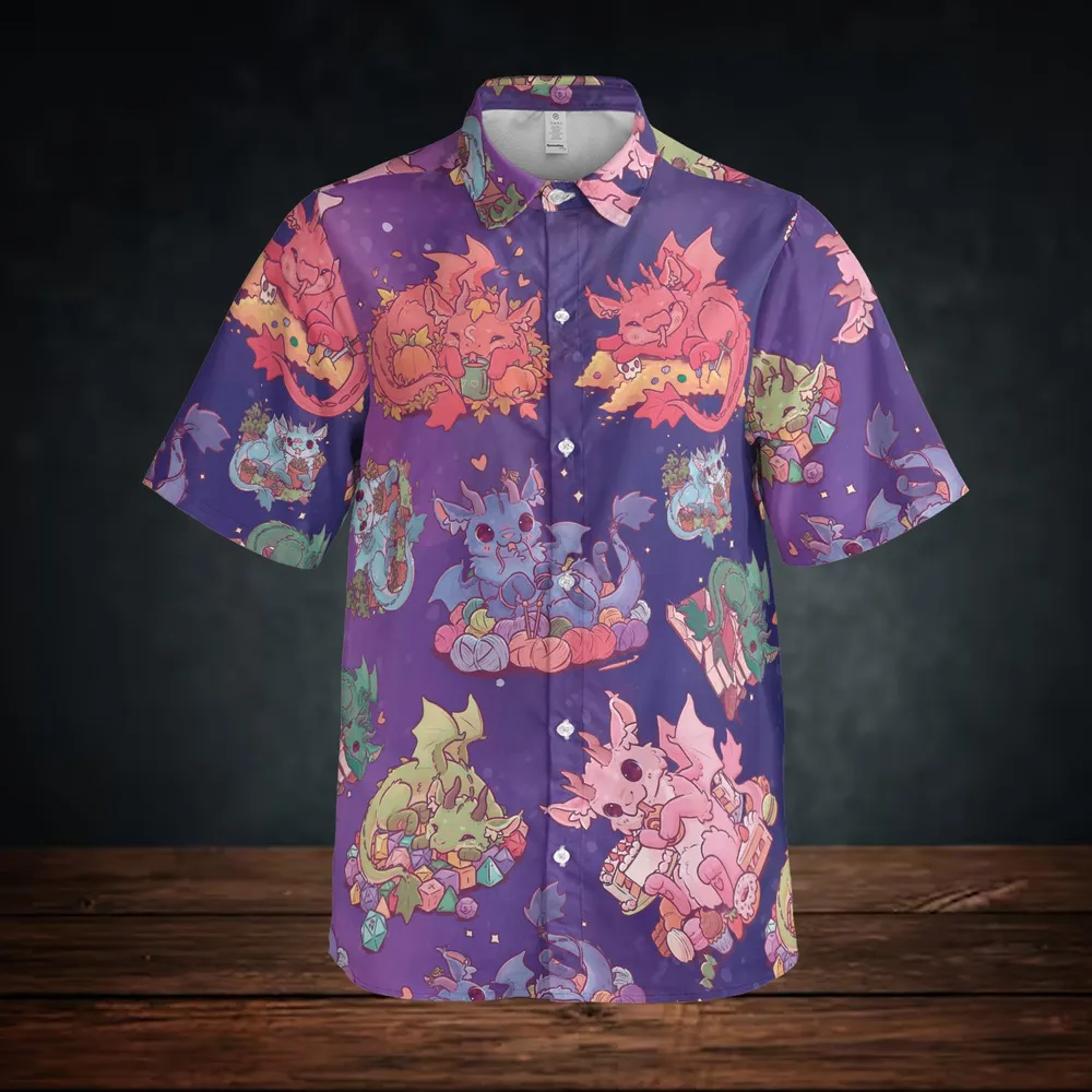 Dragon Hoard Shirt – Cute Fantasy Dragon with Yarn Button Down Shirt - 3