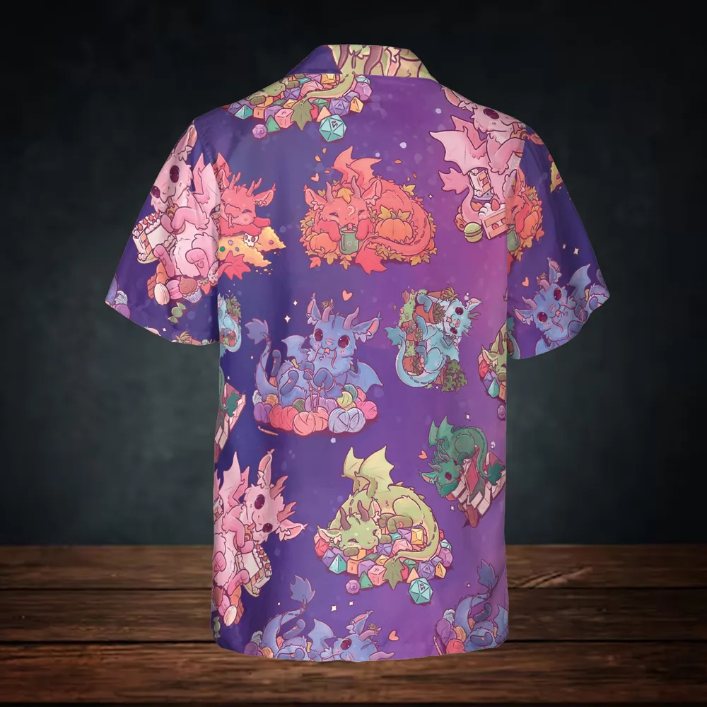 Dragon Hoard Shirt – Cute Fantasy Dragon with Yarn Button Down Shirt - 4