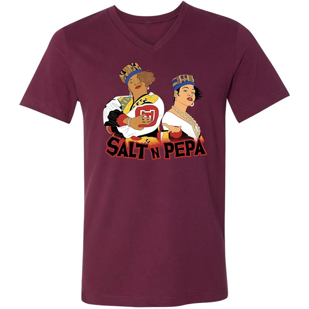 Unisex V-Neck T-Shirt - White - Maroon - 6